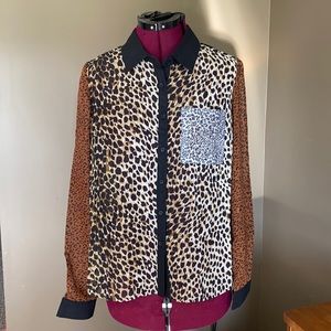 Paper Tee Sheer Long Sleeve Animal Print Blouse (Size L)